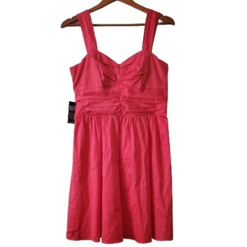 EXPRESS Women's Sweetheart Neckline Ruched Bodice Hot Pink Mini Dress Size 12 - Picture 4 of 12